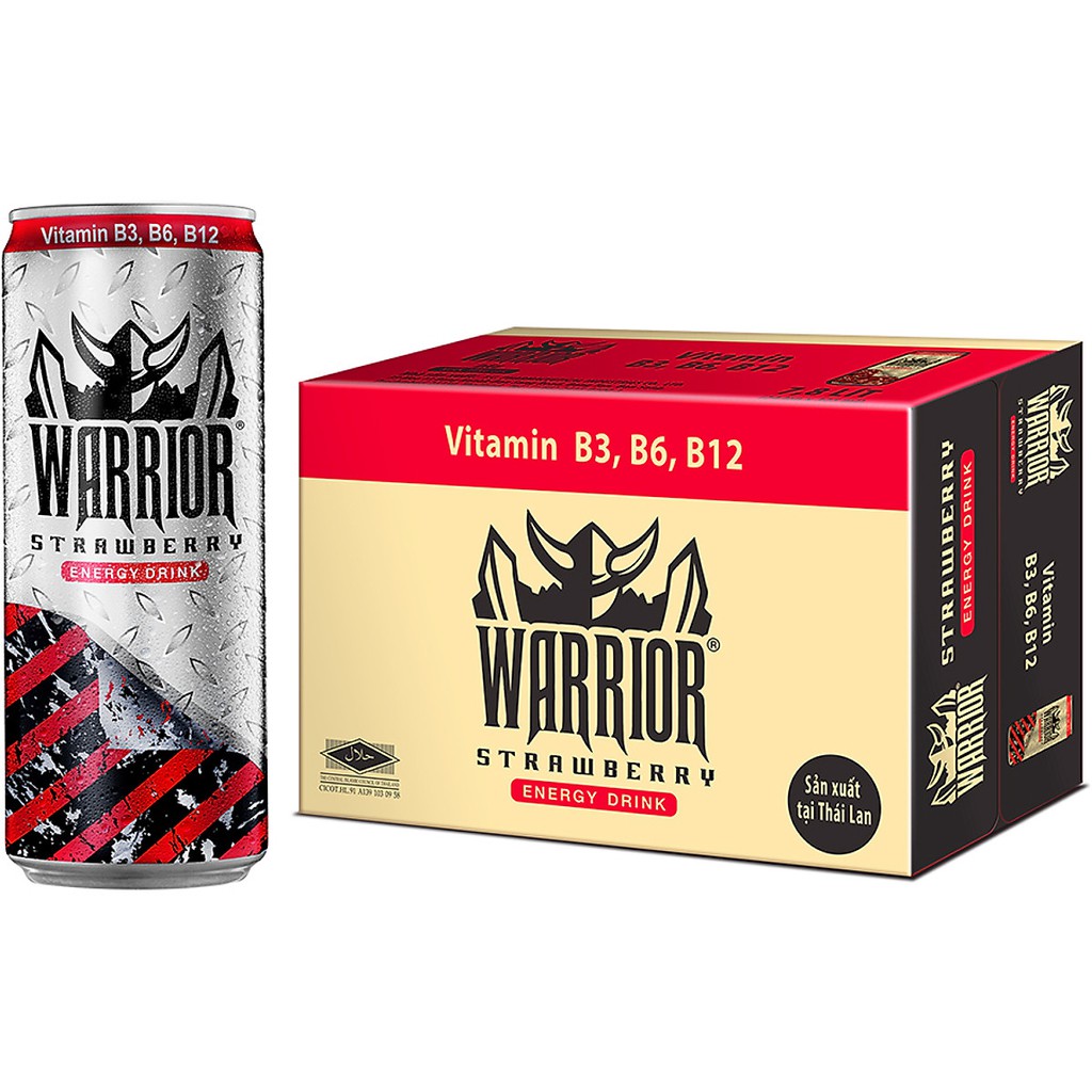 Thùng 24 lon nước tăng lực Warrior hương dâu 325ml