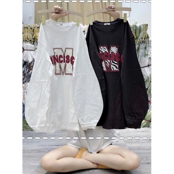 [Xả kho] Áo Thun Nữ Dài Tay Chữ M Vải Cotton Dày Dặn Tay Phồng Phong Cách Trẻ Trung( Hàng Sẵn)