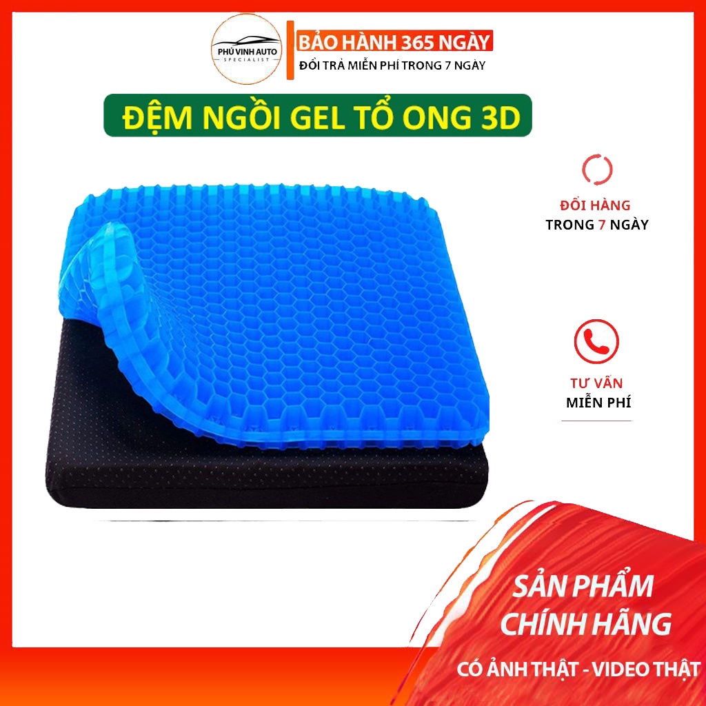 Đệm Ngồi 3D 2 Lớp Thoáng Khí ,Gel Tổ Ong Đàn Hồi Lót Ghế  Chống Đau Mỏi Lưng,Đàn Hồi Êm Ái (Bảo Hành 12 Tháng)