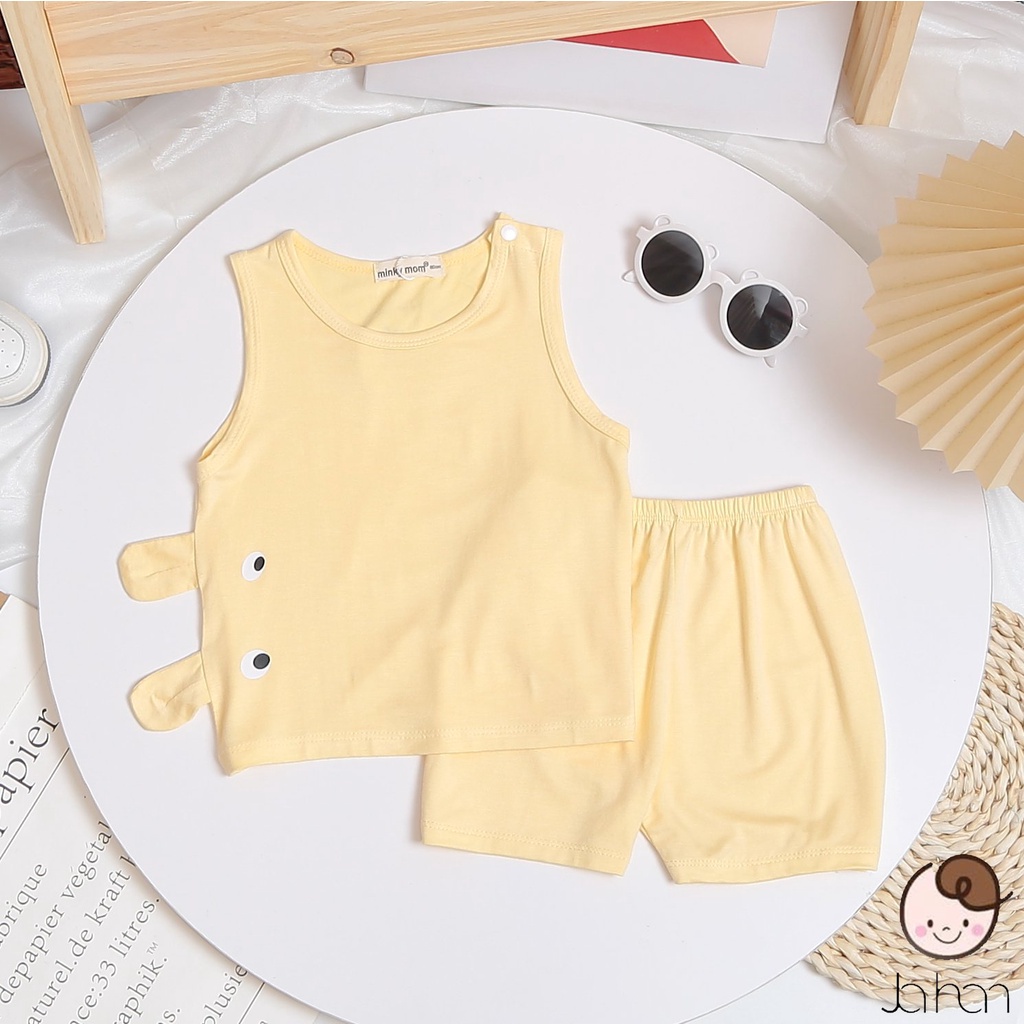 [SALE] Bộ Quần Áo Bé Gái, Bé Trai Vải Thun Lạnh Cúc Bấm Cài Vai Tai Thú 3D, Bộ Ba Lỗ Cho Bé Mặc Nhà MKM3LO2104