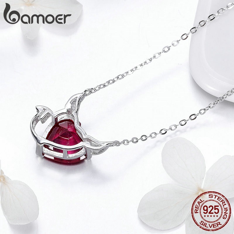 Dây Chuyền Bamoer SCN286 Bạc 925 Mặt Hình Ác Quỷ Đính Đá Hồng Ngọc Nhân Tạo