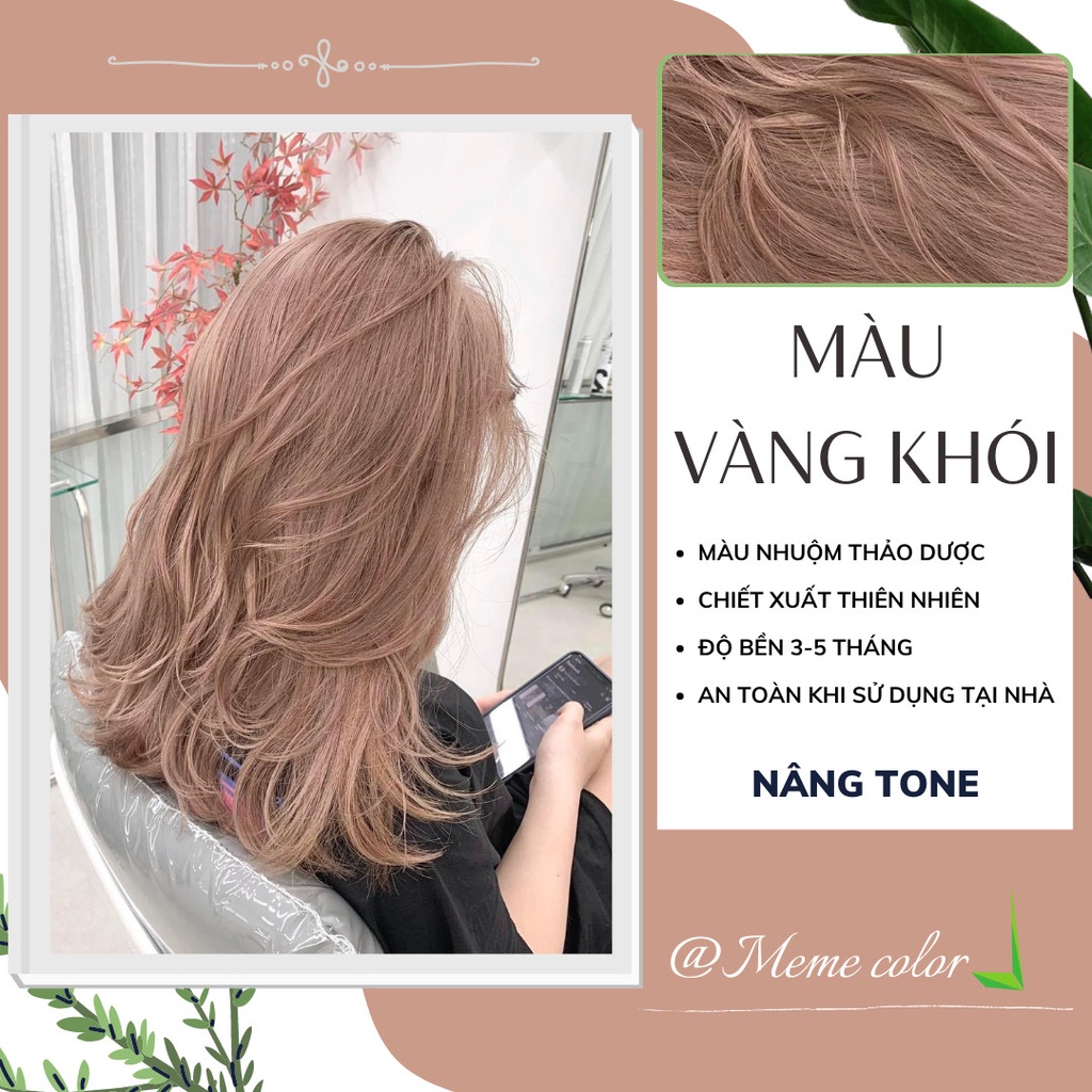 Thuốc nhuộm tóc màu vàng khói , tặng kèm oxy trợ dưỡng và bao tay