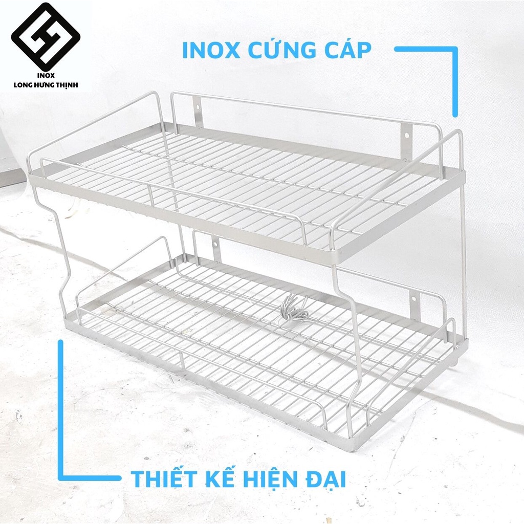 Kệ treo 2 tầng INOX đặc cao cấp 100%  có sóng đĩa, kệ bếp đựng tô, chén, bát, đĩa tiện lợi, có móc treo