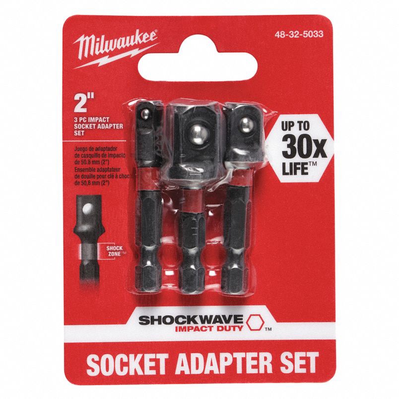 Bộ 3 đầu chuyển vít sang vặn khẩu Milwaukee 48-32-5033 Mỹ, đầu vặn khẩu chuôi lục giác đầu 1/2 - 3/8 – 1/4