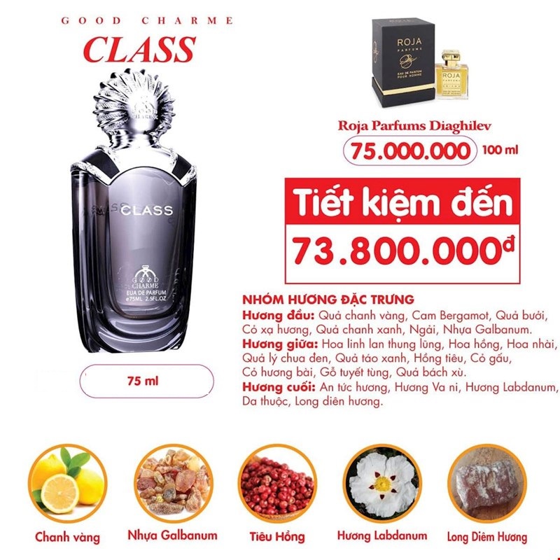 Nước hoa nam Charme Class 75ml Nam tính mạnh mẽ cá tính