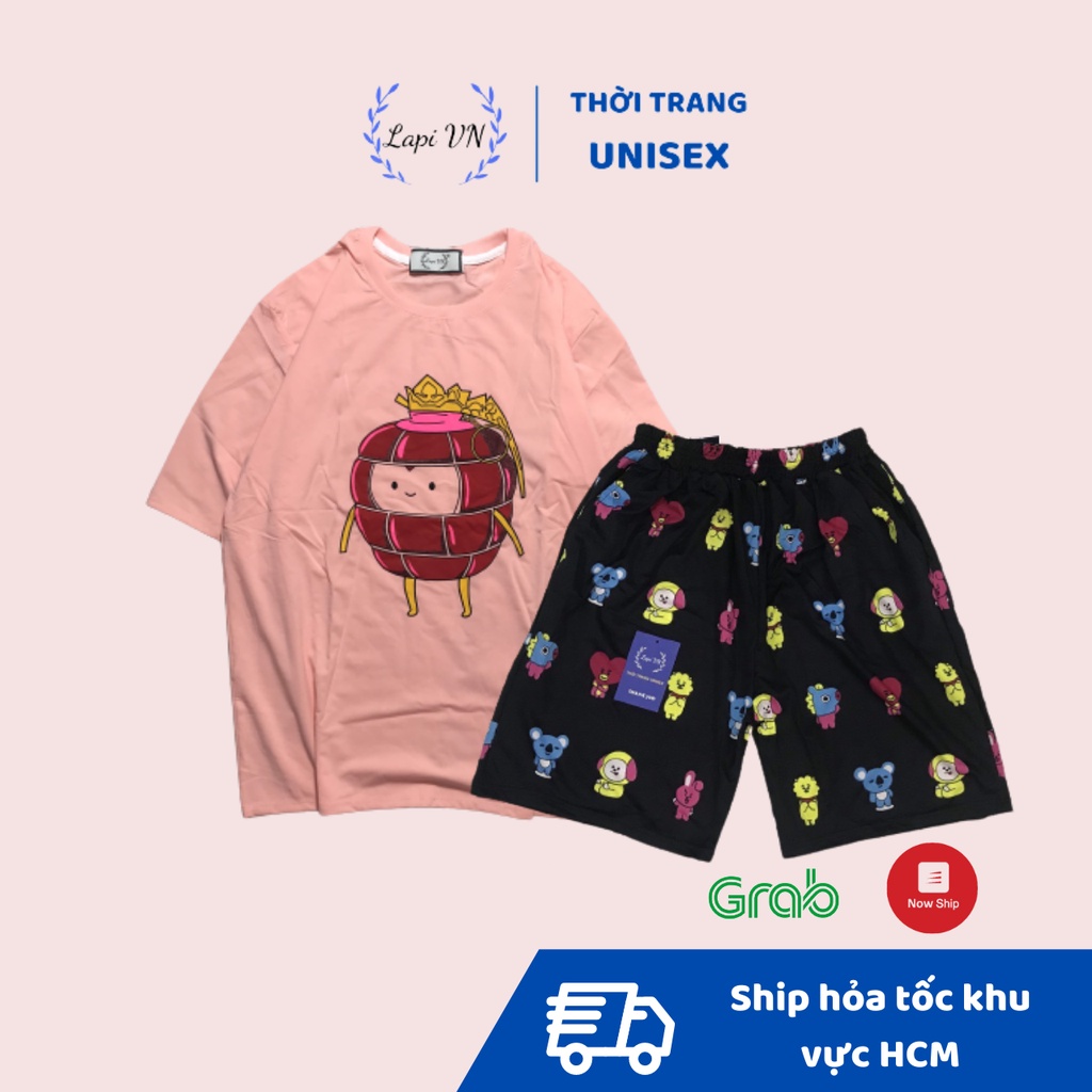 Đồ Bộ Mặc Nhà BMO hồng+ Quần Hoạt Hình Form Rộng Unisex Lapi VN, Set Cartoon, Freesize,Thun Cotton, Nam Nữ Đều Mặc Được