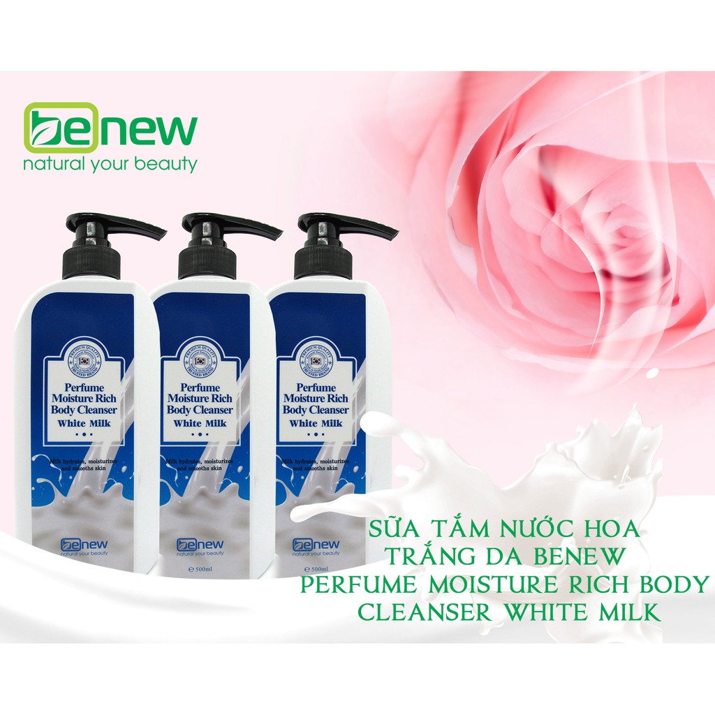 [FSS09Jan hoàn 20% xu] Sữa tắm nước hoa trắng da Hàn Quốc BENEW PERFUME MOISTURE RICH BODY CLEANSER WHITE MILK 500ML