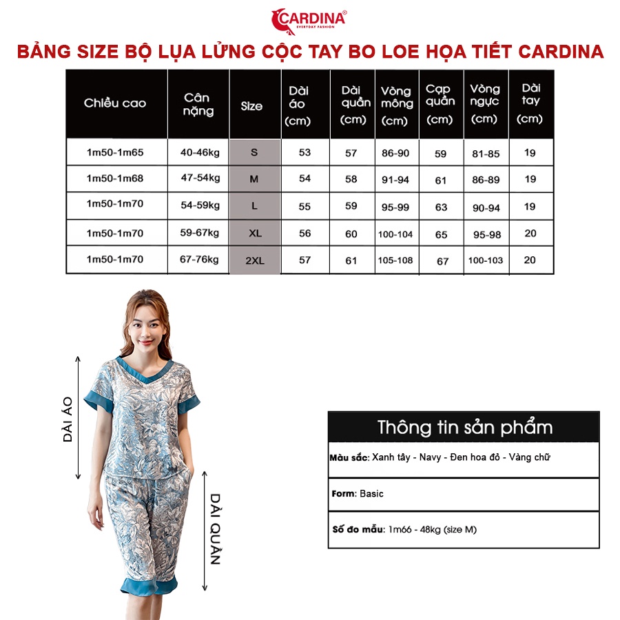 Đồ Bộ Nữ 𝐂𝐀𝐑𝐃𝐈𝐍𝐀 Chất Lụa Satin Nhật Cao Cấp Áo Cộc Tay Quần Lửng Họa Tiết Độc Đáo 2SF07