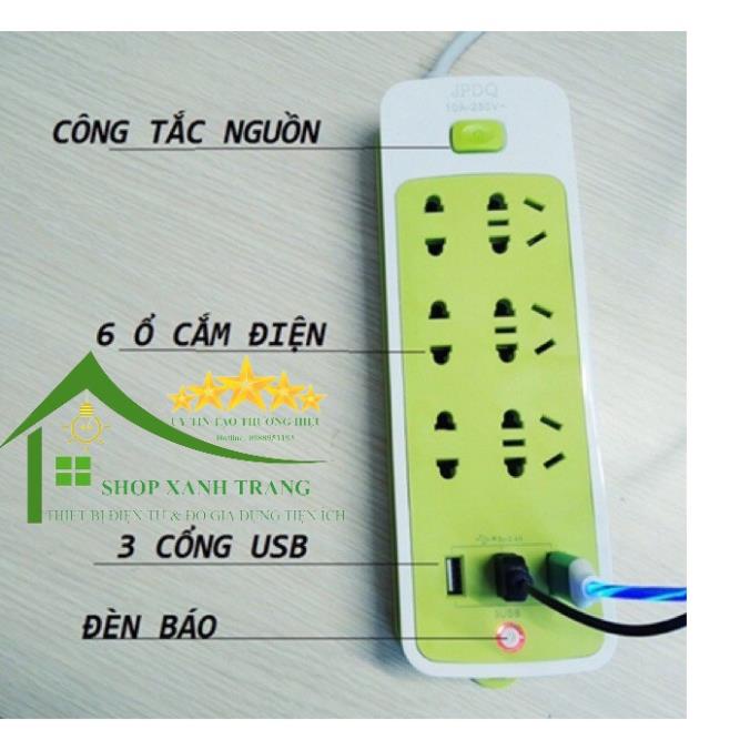 Ổ cắm điện thông minh kèm cổng sạc USB 5V 2.4A, ổ cắm đa năng chống giật 6 lỗ cắm