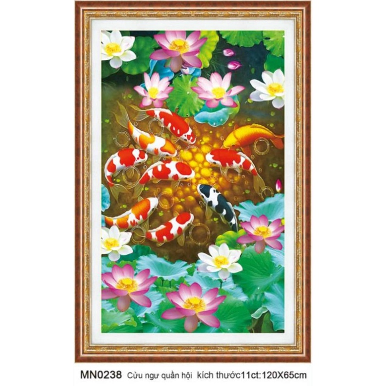 Tranh thêu chữ thập cửu ngư quần tụ MN0238 - 120*65 - tranh chưa thêu