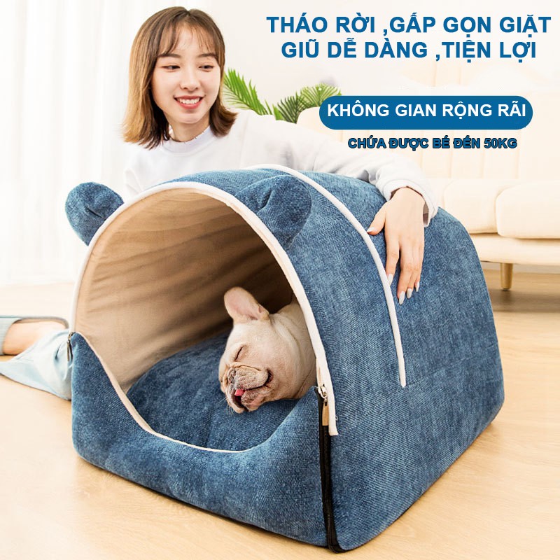 Nhà cho chó mèo Hipipett gấp gọn tháo rời giặt giũ dễ dàng vải chenille xịn 3 màu sắc ,3 kích cỡ-PKCM01