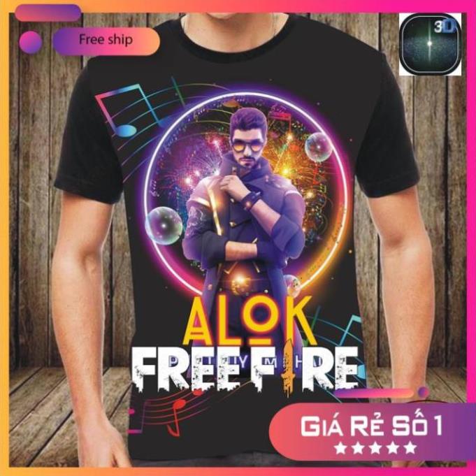 Áo Free Frie màu đen cổ tròn 3D công nghệ Hàn Quốc cực đẹp In hình Alok Full khổ giá tốt nhất