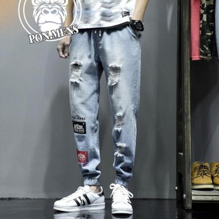 quần jogger jean nam ống chun rách màu xanh