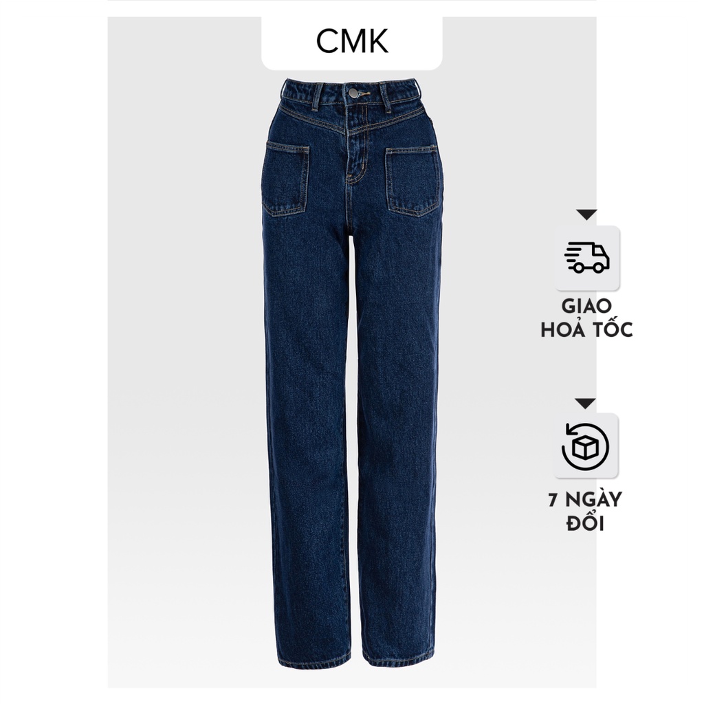 Quần jean ống rộng CHICMONKI - Quần bò nữ lưng cao túi ốp CMJ1159