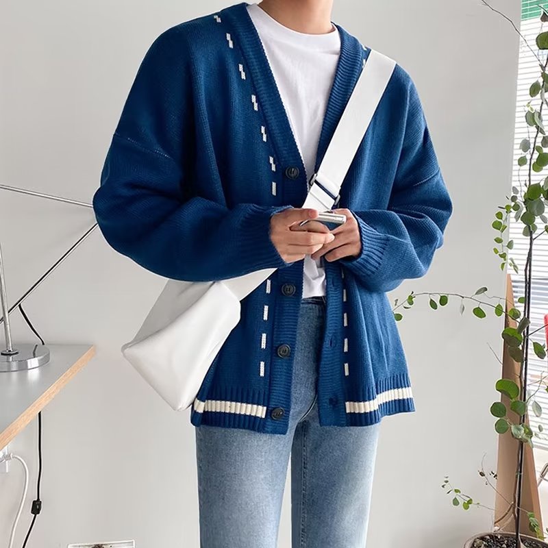 Áo Khoác Cardigan Len Dáng Rộng Phong Cách Hàn Quốc Thời Trang Thu Xuân Dành Cho Couple áo cardigan nam áo dài tay áo sweater form rộng Sọc Simple Fashion áo len nam