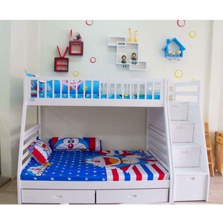 [Free Ship] Giường 2 Tầng Bella Esprit Cao Cấp Gỗ Tự Nhiên, Cầu Thang An Toàn Kết Hợp Hộc Tủ