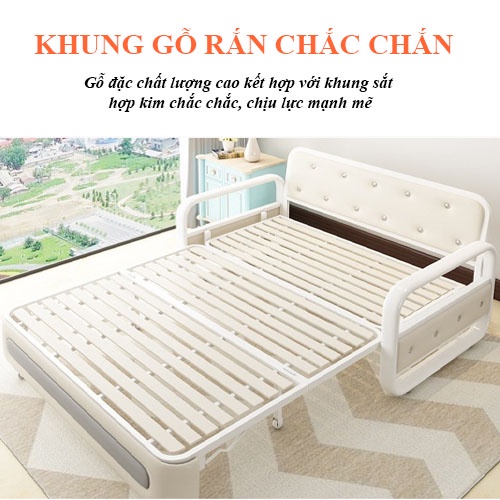 giường sofa gấp gọn thông minh 1m5 cao cấp đệm bọt biển, khung thép tĩnh tiện, có ngăm chứa đồ + tặng 2 gối trị giá 350k