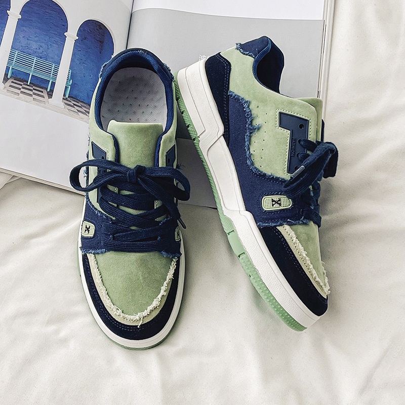 Giày thể thao nam cổ thấp phong cách Harajuku màu xanh lá cây vải rách cực chất bản đẹp full box bill