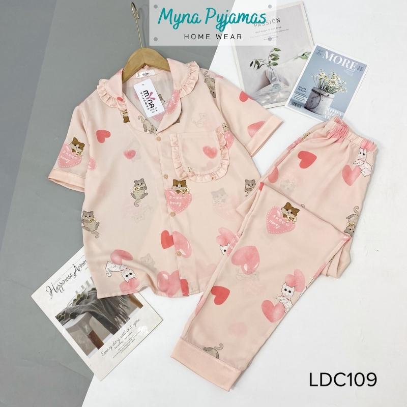 Bộ pijama lụa mặc nhà tay ngắn quần dài, chất lụa cao cấp mềm, mịn mát, không nhăn - MYNA PYJAMAS