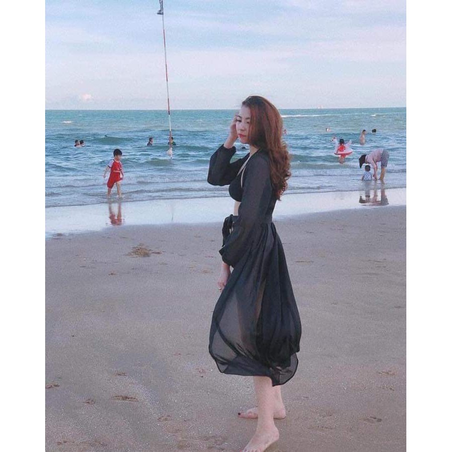 Áo choàng kimono mặc ngoài bikini dáng dài siêu đẹp chất voan mỏng