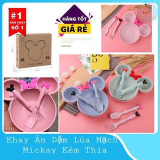 Khay ăn dặm lúa mạch hình chuột Mickey kèm thìa dĩa cho bé