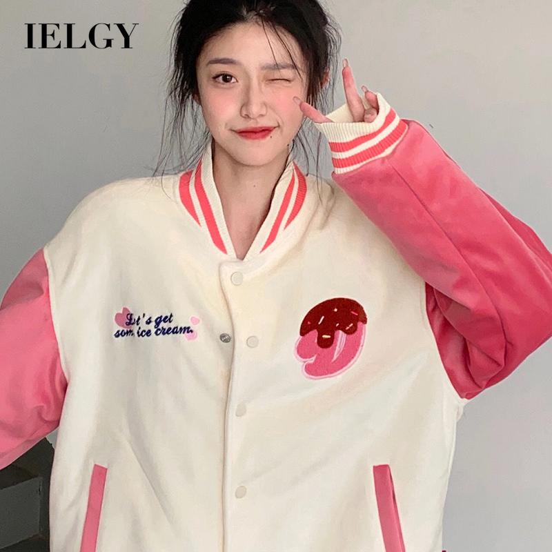 Áo khoác bóng chày IELGY dáng rộng thời trang cho nữ