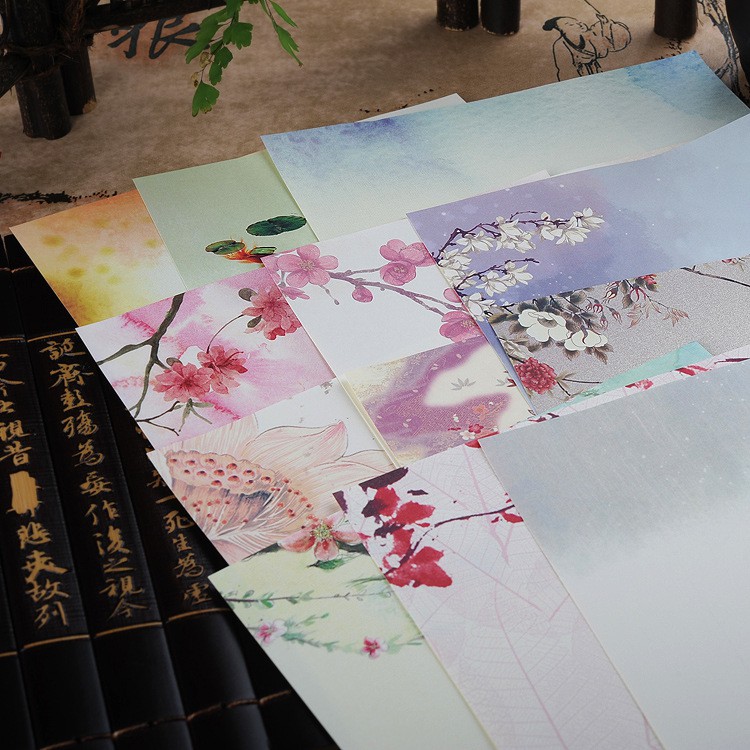 Giấy viết thư phong cách Nhật Bản,hoa văn đẹp sét 8 tờ