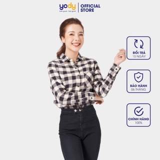 Áo sơ mi nữ YODY dài tay kẻ sọc caro trẻ trung năng động 100% - SMN4494