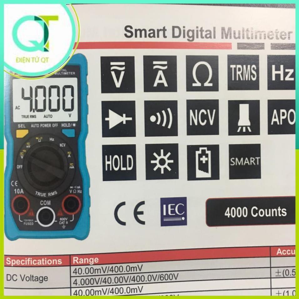 Đồng hồ vạn năng kỹ thuật số Zotek Zoyi Zt-C1 Multimeter bỏ túi đa chức năng đo AC/DC ôm Hz, rò nguồn điện