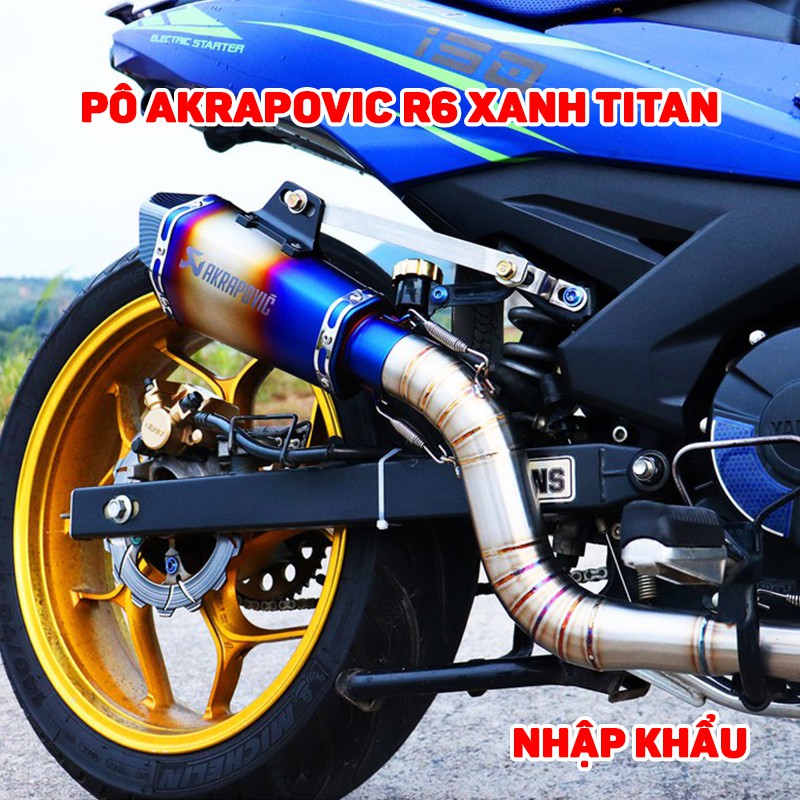 Pô Akrapovic R6 xanh titan, hàng nhập khẩu