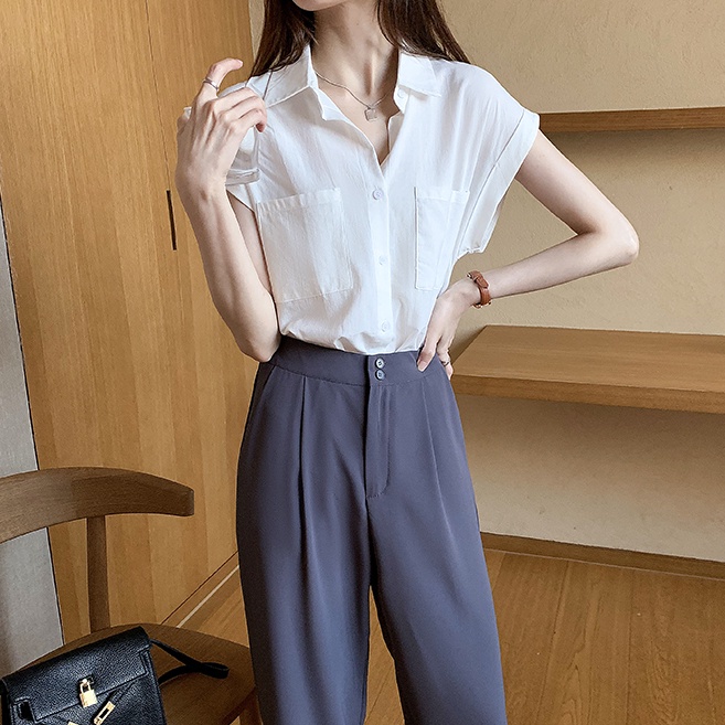 SUXI Áo Sơ Mi Tay Ngắn Dáng Rộng Màu Sắc Đơn Giản Thanh Lịch Dành Cho Nữ