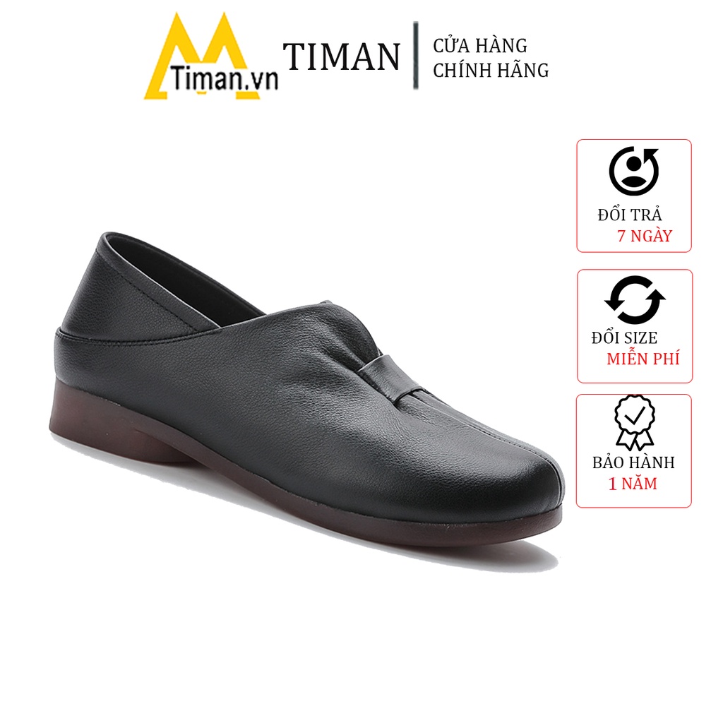 Giày lười nữ chất liệu da vải slip on kiểu mọi đế cao màu trắng độn đế bảo hành 1 năm LB17 TIMAN