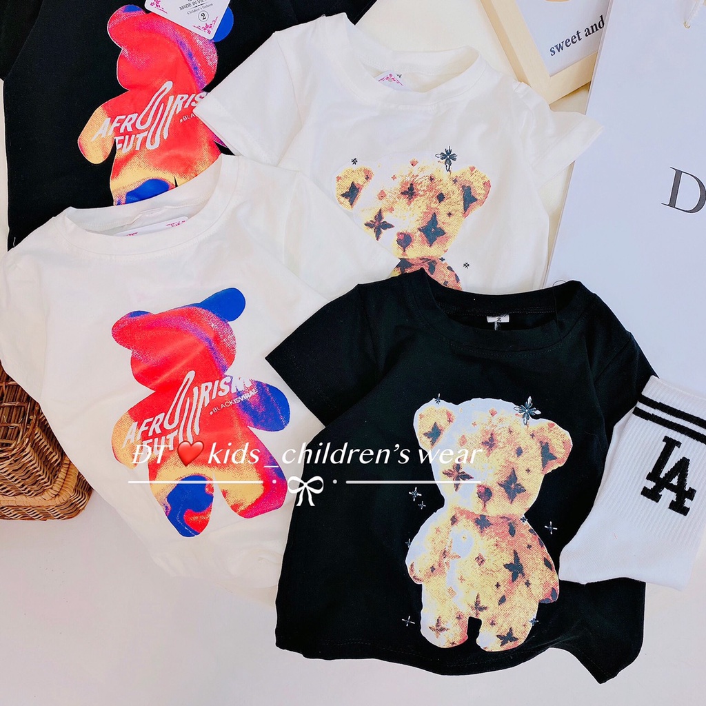 AG10 - Áo cotton cộc tay cho bé trai, bé gái in gấu từ 8-18kg, Richkid123