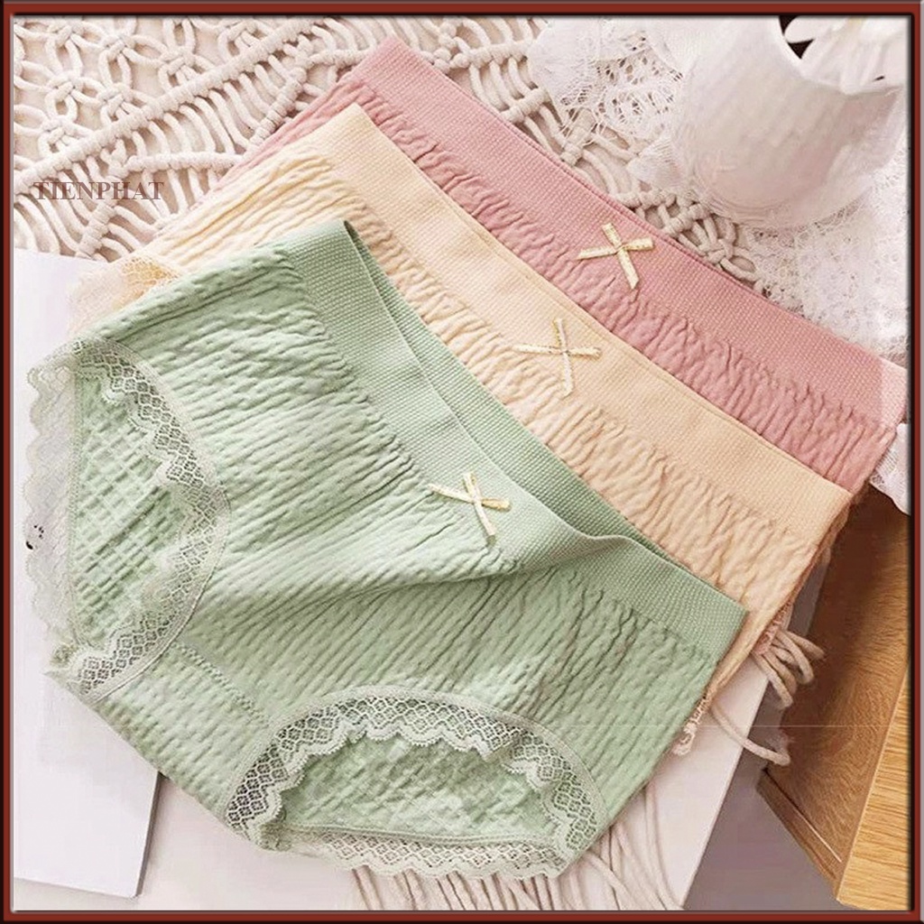 Quần Lót Nữ Cotton Dệt Kim 100% kháng khuẩn thoáng mát đính nơ xinh tôn vòng 3 gợi cảm, <60kg