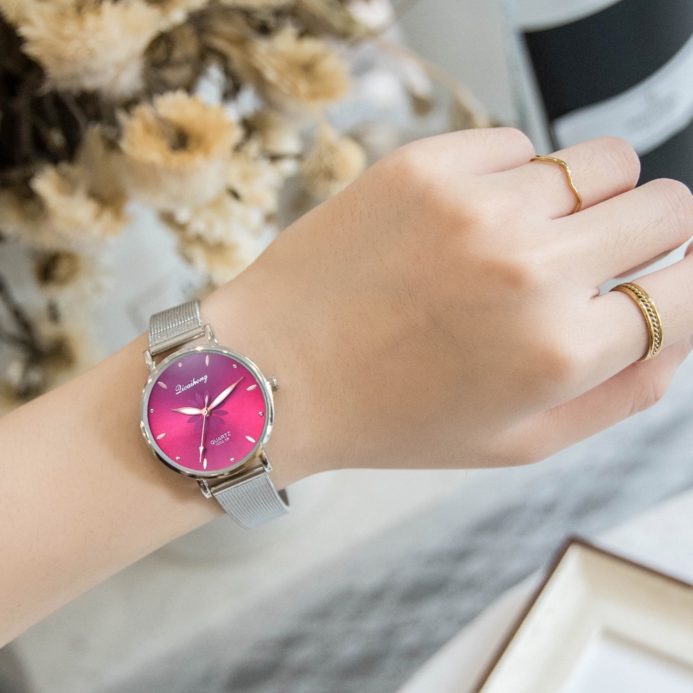 Đồng Hồ Nữ Chính Hãng DICAIHONG TD4 Dây Thép Lưới Thiết Kế Hình Bông Hoa Sang Trọng