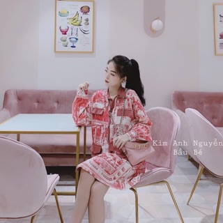 Váy sơ mi lụa dáng dài túi hộp (Ảnh thật)