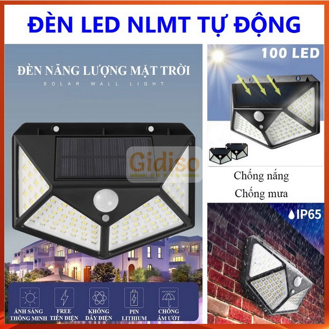 [100 mắt] Đèn LED tự động năng lượng mặt trời GIDISO, đèn LED siêu sáng cảm biến chuyển động, đèn LED vườn