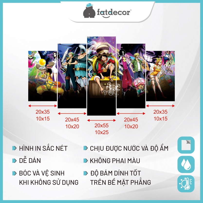 SET 5 Decal One piece - Decal dán tường, trang trí phòng, bàn máy tính