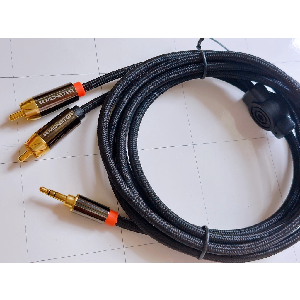 Dây Audio 3,5mm ra 2 AV RCA dài 2 Mét, thương hiệu Monster -  Cáp âm thanh 3.5 ra 2 đầu hoa sen loại tốt - Phố Nhạc