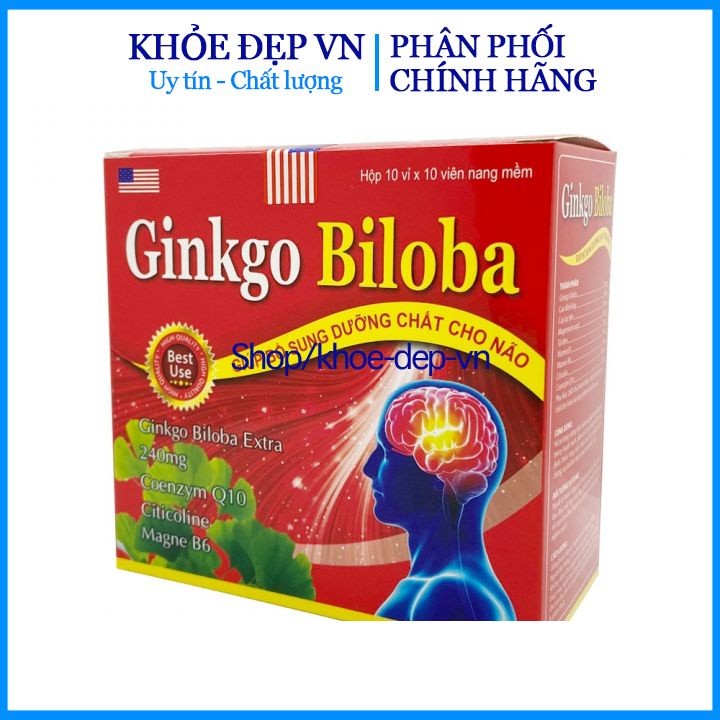 Viên uống bổ não GINKGO BILOBA 240mg giúp tăng cường trí nhớ, tăng tuần hoàn máu não, ngừa tai biến – HỘP 100 viên