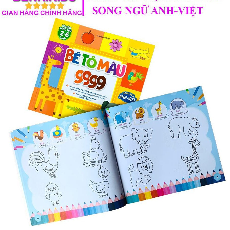 Tô Màu Sáng Tạo 9999 Hình Ảnh Song Ngữ Cho Bé Nhiều Chủ Đề 160 Trang