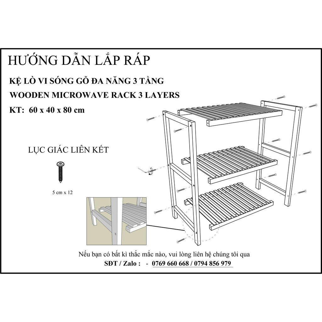 Kệ gỗ lò vi sóng 3 tầng - kệ đa năng nhà bếp