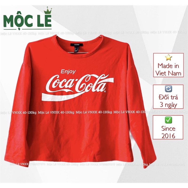 Áo thun croptop lửng nữ f21 tay dài vnxk cocacola đỏ nhũ