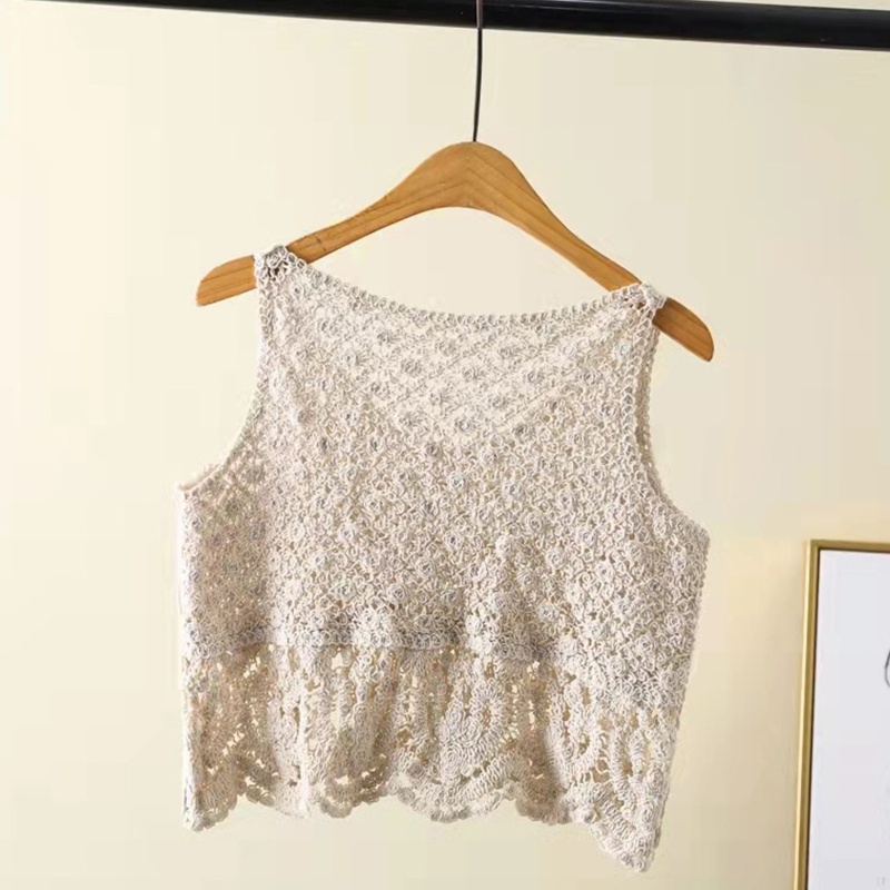 Brroa Áo Sweater Dệt Kim Không Tay Khoét Lỗ Rỗng Màu Trơn Mùa Hè Cho Nữ Wa