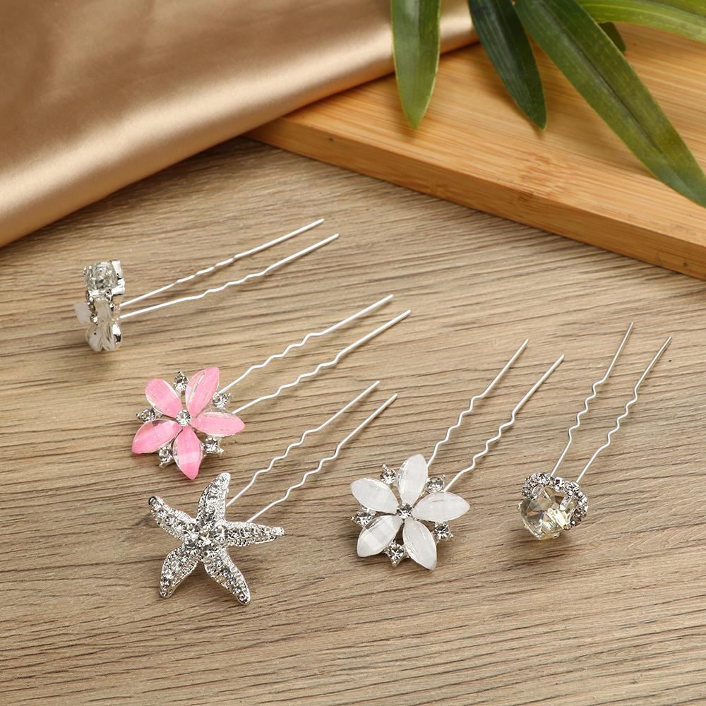 BORAG Trâm Cài Tóc Chữ U Hình Hoa Đính Pha Lê 1 Cái Cho Cô Dâu