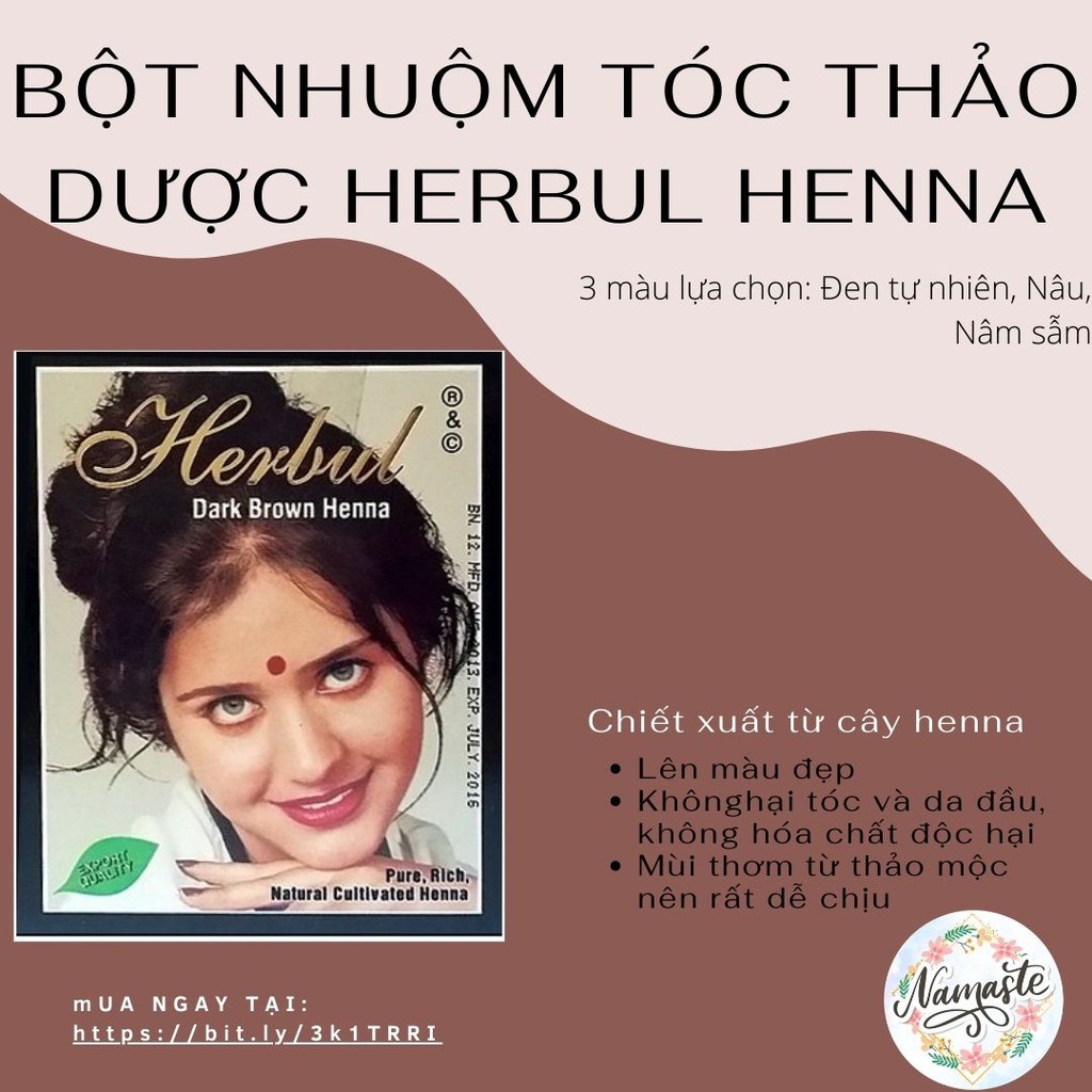 Bột nhuộm tóc thảo dược Herbul Dark Brown Henna - Màu Nâu Sẫm [TẶNG GĂNG TAY + MŨ TRÙM ĐẦU]