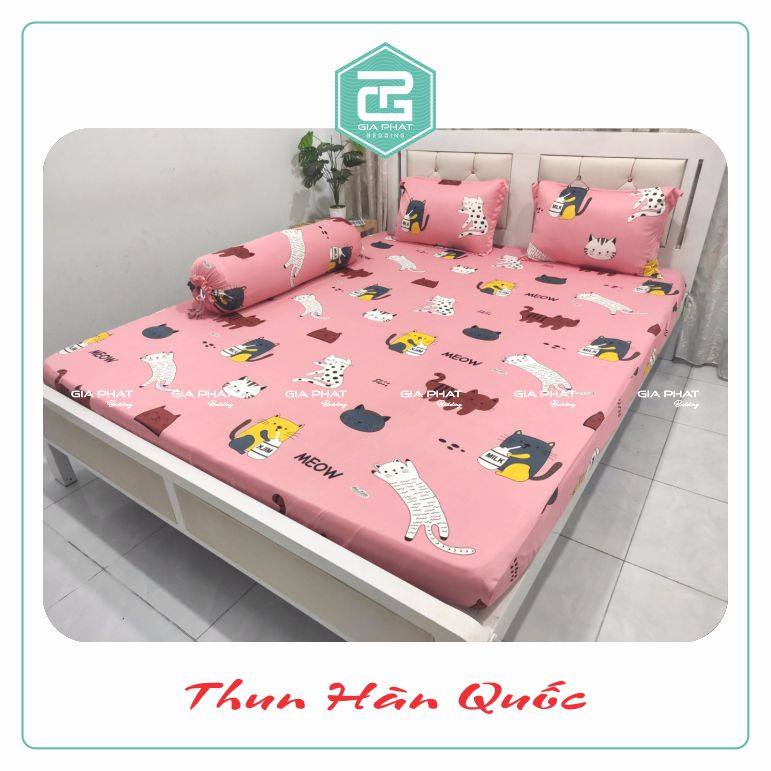 Bộ Ga Gối Thun Lạnh Hàn Quốc {4 Món} họa tiết Mèo Con ( 1 ga bọc + 2 vỏ gối nằm + 1 vỏ gối ôm ) | BigBuy360 - bigbuy360.vn