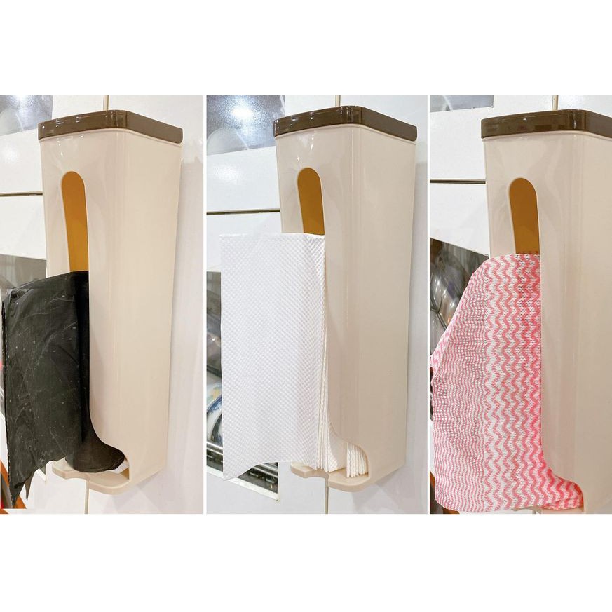 Hộp dán tường đa năng decor sắp xếp túi nilon, túi rác, giấy lau nhà bếp dạng rút dáng dài No.101254