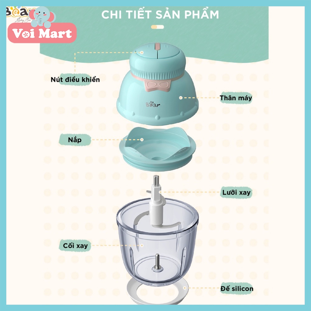 Máy Xay Đa Năng Bear 0,6L B06V1 Hình Nơ Xay Đồ Ăn dặm 2 CHế Độ Tiện Dụng Cho Bé Bảo Hành Chính Hãng 18 Tháng