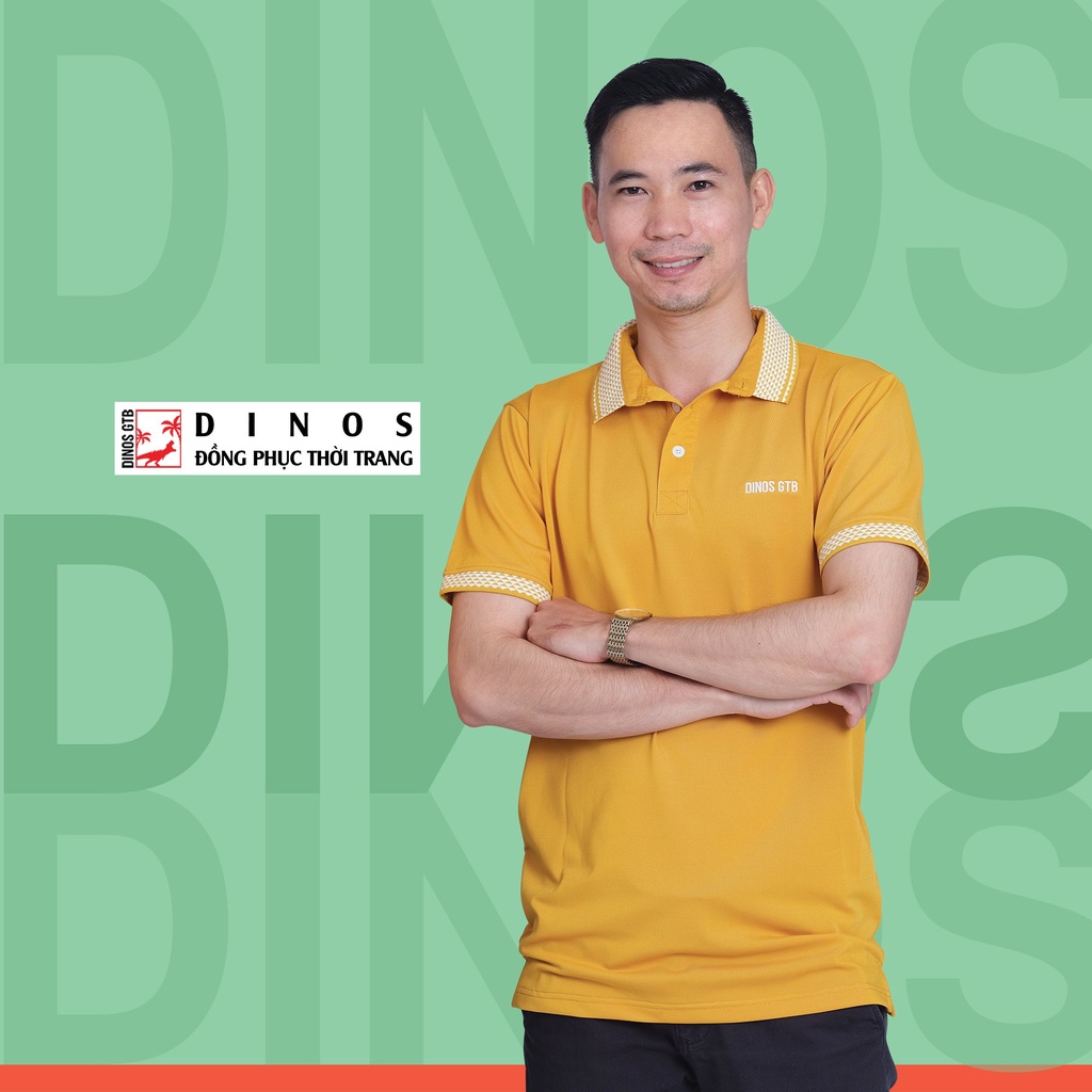 Áo Thun Polo Nam DINOS có cổ ngắn tay logo in phản quang cao cấp màu vàng